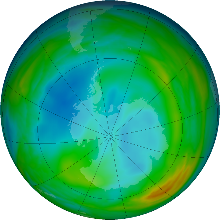 Antarctic ozone map for 26 June 2005